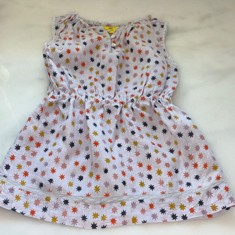 Roberta Roller Rabbit White Dress with Orange, Yellow & Black Star Print